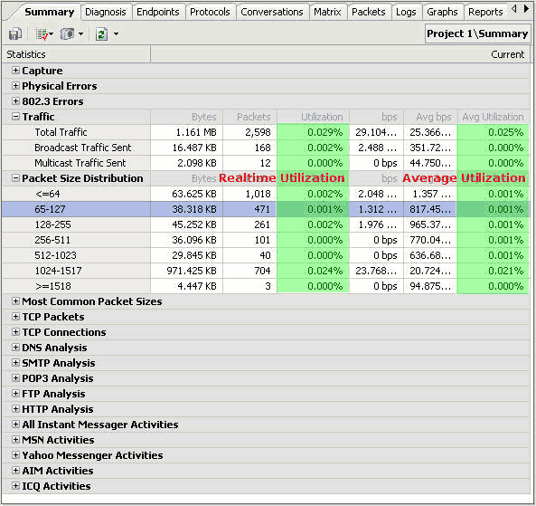 monitor network utilization in summary