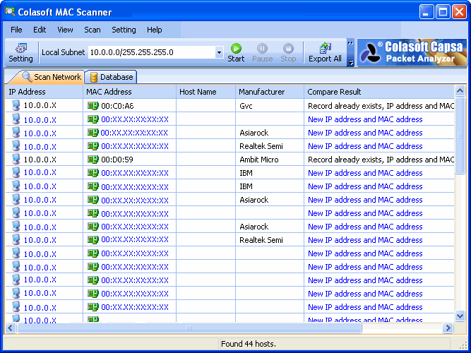 Click to view Colasoft MAC Scanner Pro 2.2 screenshot