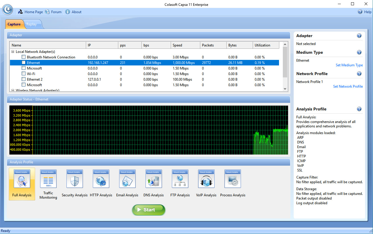 capsa real time packet capture function