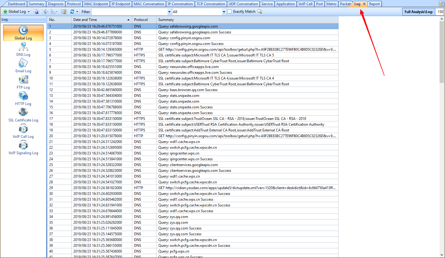 Document Network - Capsa Log View & Output