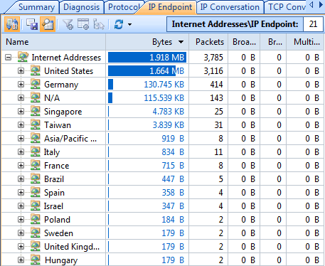 Traffic statistics in the IP Endpoint tab